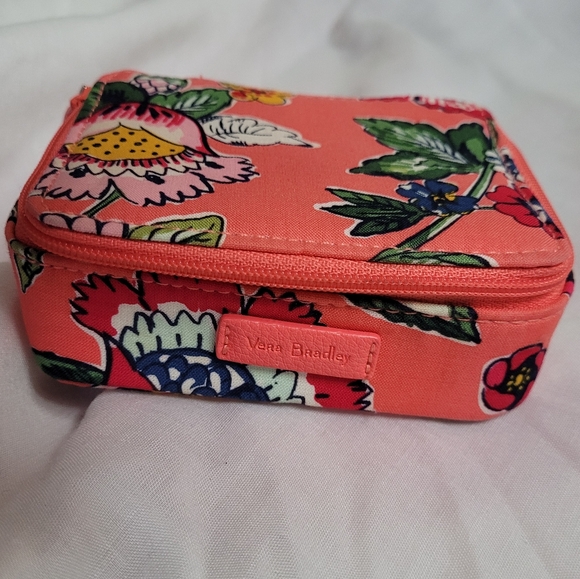 Vera Bradley Coral Floral mini jewlery case/ zip wallet/ pill case - Picture 2 of 13